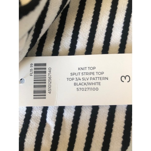 NWT Chico's XL Knit Top Black White Split Stripe 3/4 Sleeve Flared Cuff - Picture 6 of 15
